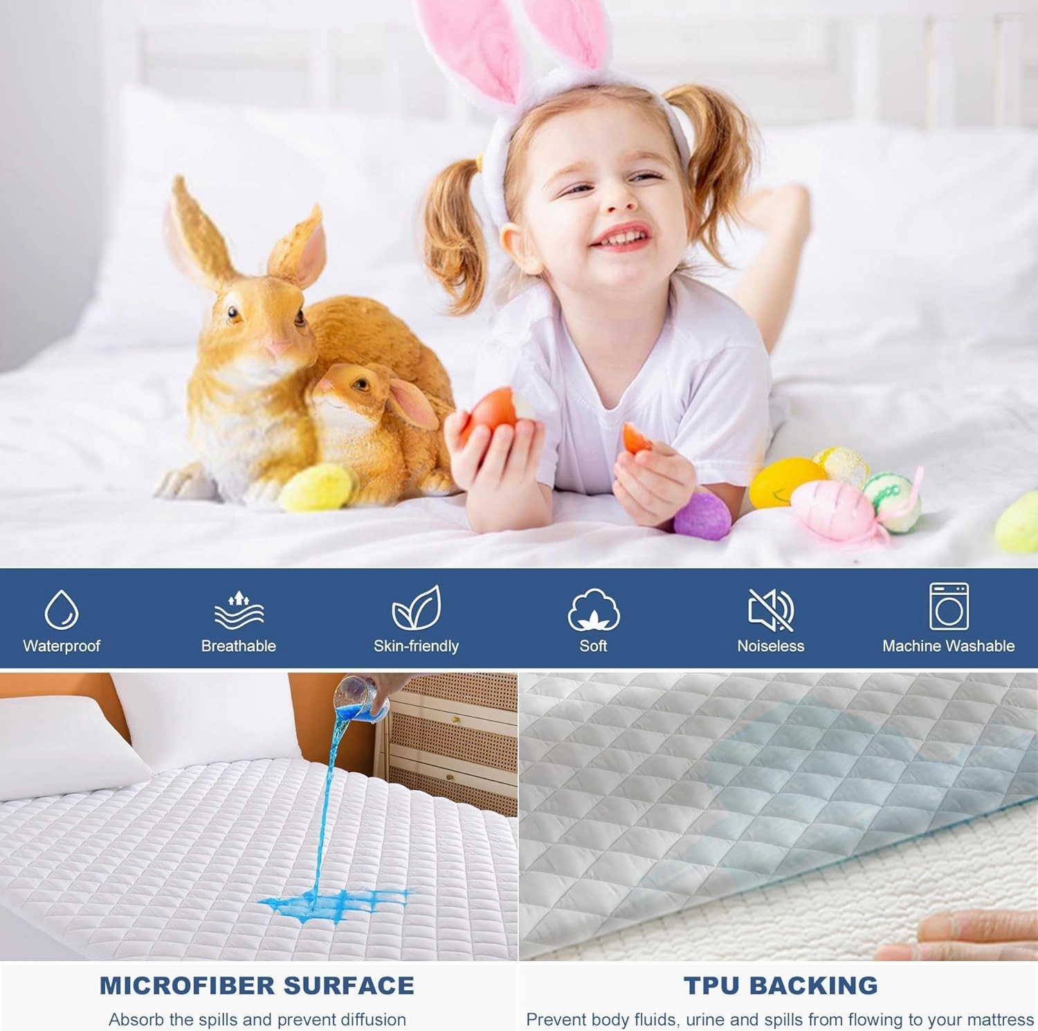 GRT King Waterproof Mattress Pad, 100% Waterproof Quilted Fitted Mattress Protector, Noiseless Hollow Cotton Mattress Cover, Fitted 8"-26" Deep, Dust Proof