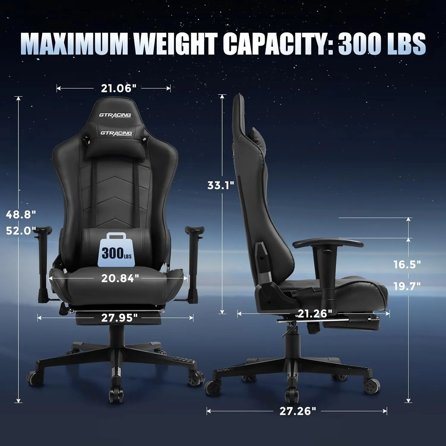 GTRACING Gaming Chair with Footrest, Racing Style Computer Chair for Adult, Adjustable Reclining Backrest and Lumbar Support, Stylish High Back Chair for Gaming and Office (Black)