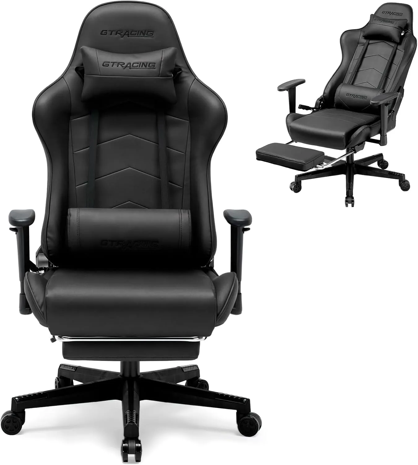 GTRACING Gaming Chair with Footrest, Racing Style Computer Chair for Adult, Adjustable Reclining Backrest and Lumbar Support, Stylish High Back Chair for Gaming and Office (Black)