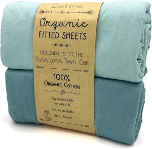 Guava Lotus Travel Crib Sheets (Set of 2) - 100% Organic Cotton Crib Sheets, Baby and Toddler, Fitted Crib Sheets, for Boys & Girls (for The New 4 TAB Mattress ONLY) (Blue Tones)