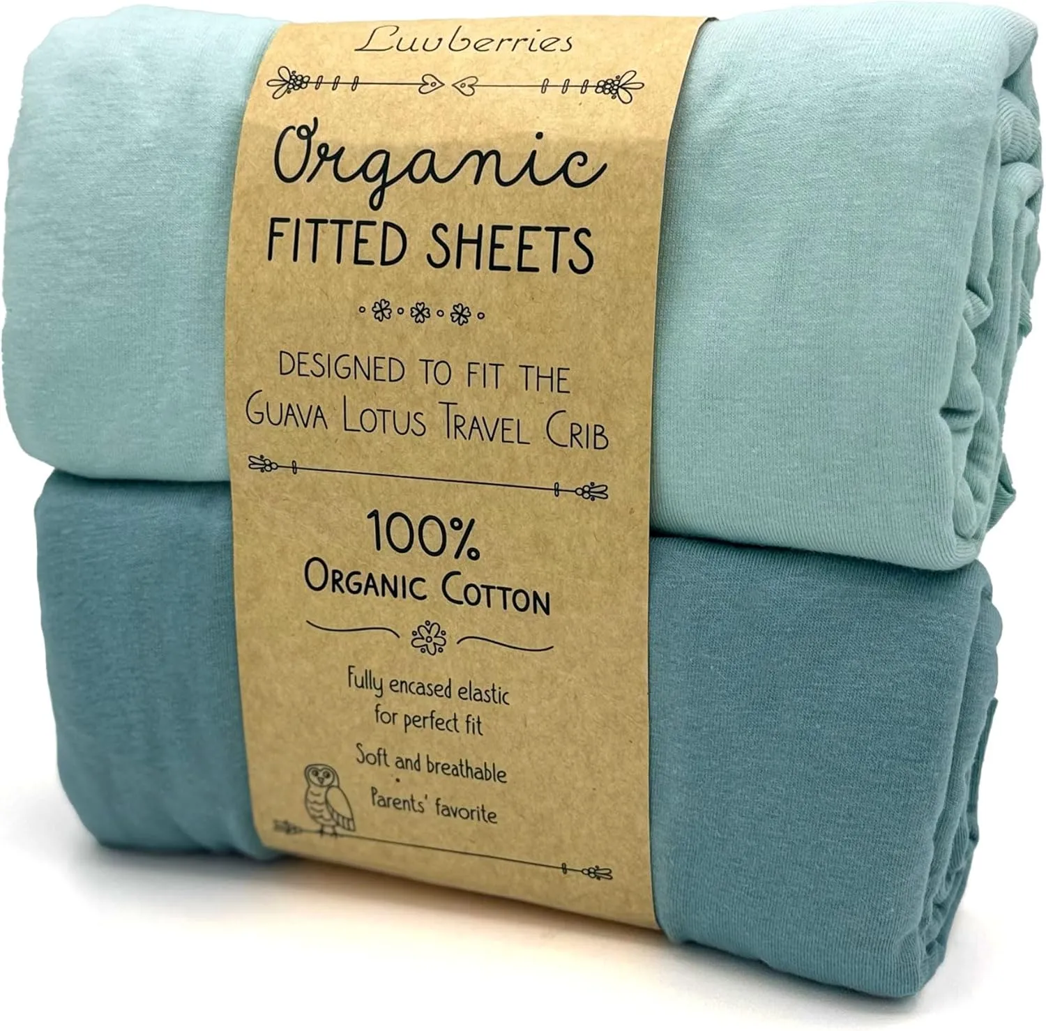 Guava Lotus Travel Crib Sheets (Set of 2) - 100% Organic Cotton Crib Sheets, Baby and Toddler, Fitted Crib Sheets, for Boys & Girls (for The New 4 TAB Mattress ONLY) (Blue Tones)