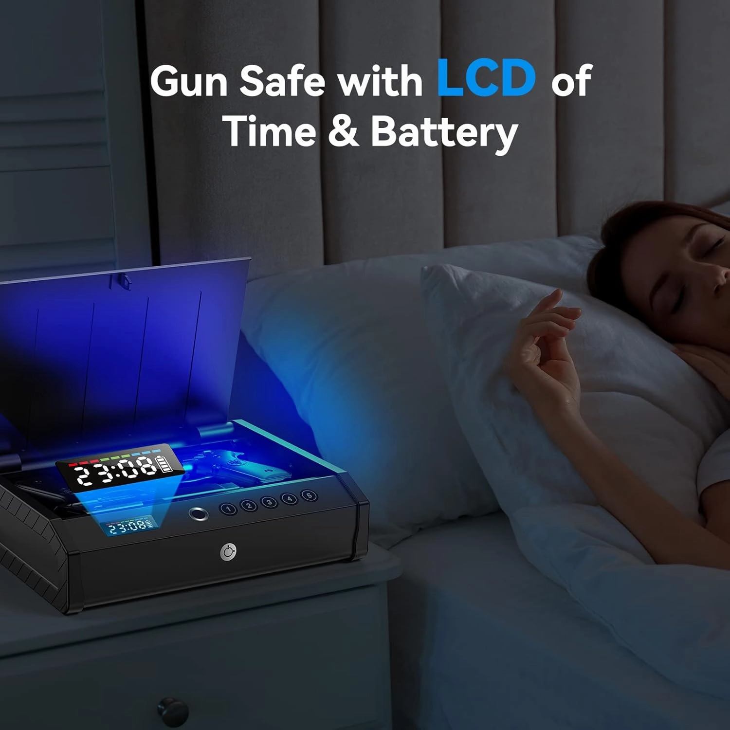 Gun Safe, Biometric Gun Safes for Pistols with LCD Display of Temperature Humidity, Fingerprint Quick Access Pistol Safe Solid Handgun Safe