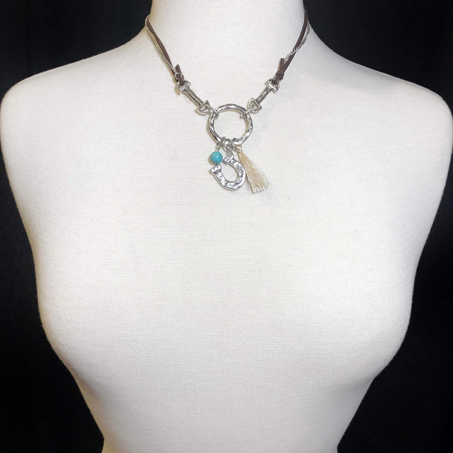 Gypsy Jewels Western Style Charm Pendant Silver Tone Chain & Faux Suede Mini Tassel Necklace & Dangle Earrings Set