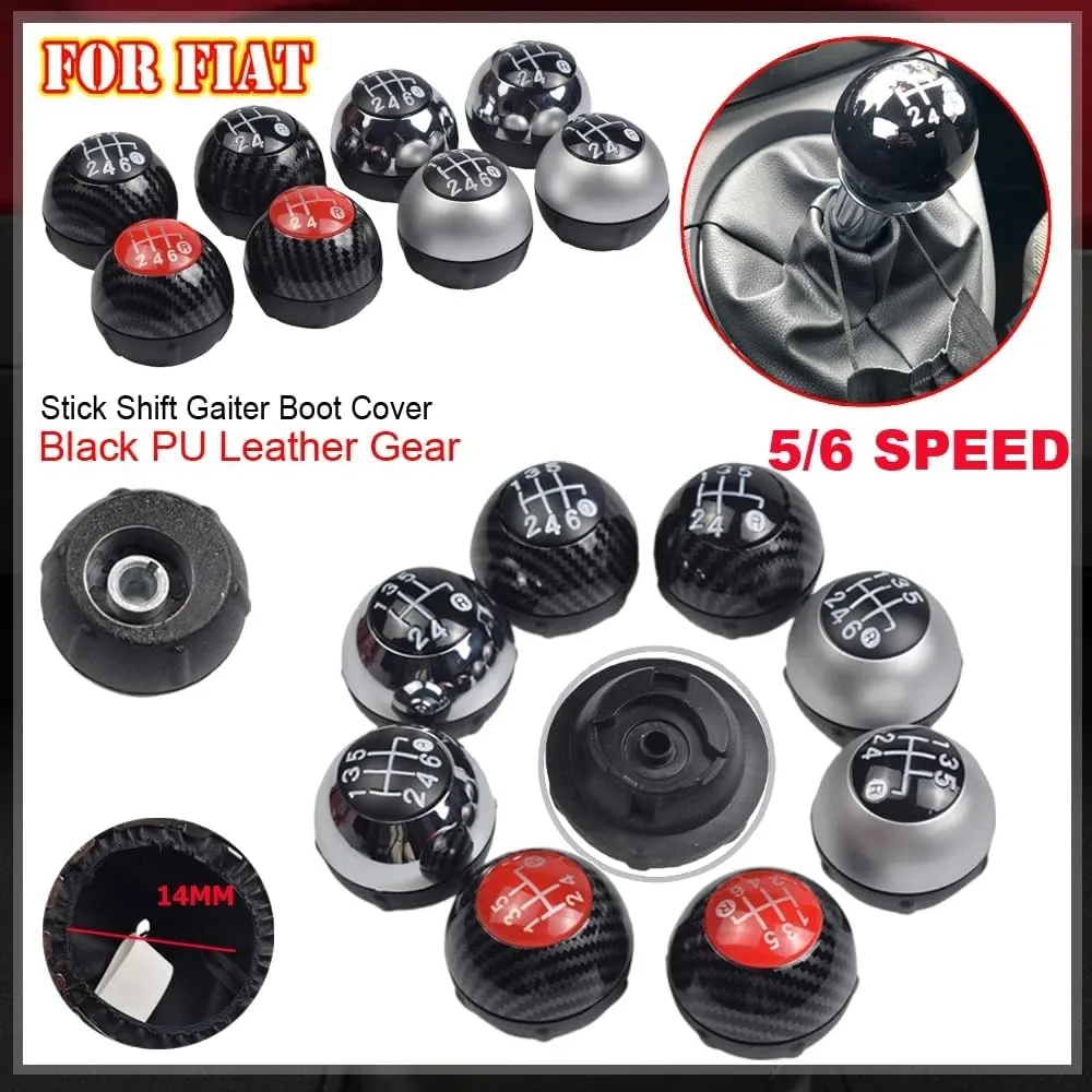 Hacreyatu 5 Speed Gear Shift Knob Sitck Head Leather Gloss Black Cap Replacement，Compatible with Fiat 500 500C 2007-2018 (5 Speed Bright Black)
