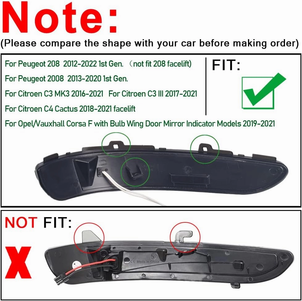 Hacreyatu 2PC Dynamic Led Side Mirror Sequential Turn Signal Lights For Peugeot 208 2008 2012 2013 2014 2015 2016 2017 2018 2019 2020 Citroen C3