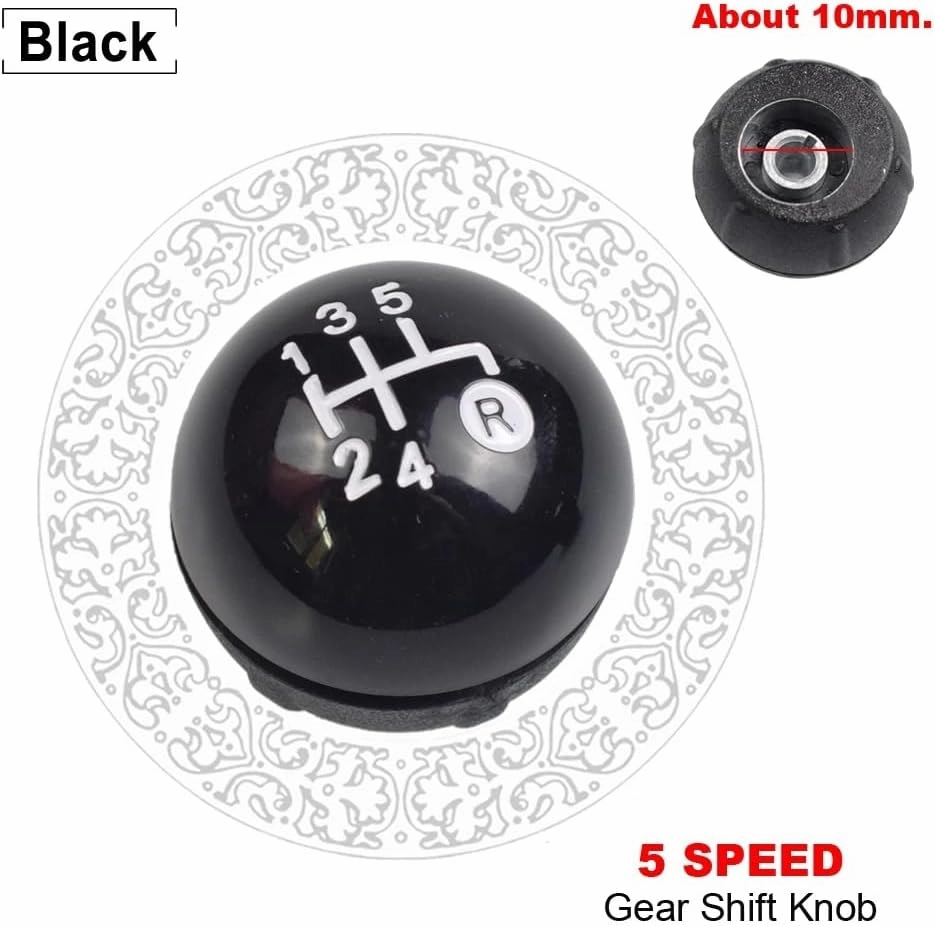 Hacreyatu 5 Speed Gear Shift Knob Sitck Head Leather Gloss Black Cap Replacement，Compatible with Fiat 500 500C 2007-2018 (5 Speed Bright Black)