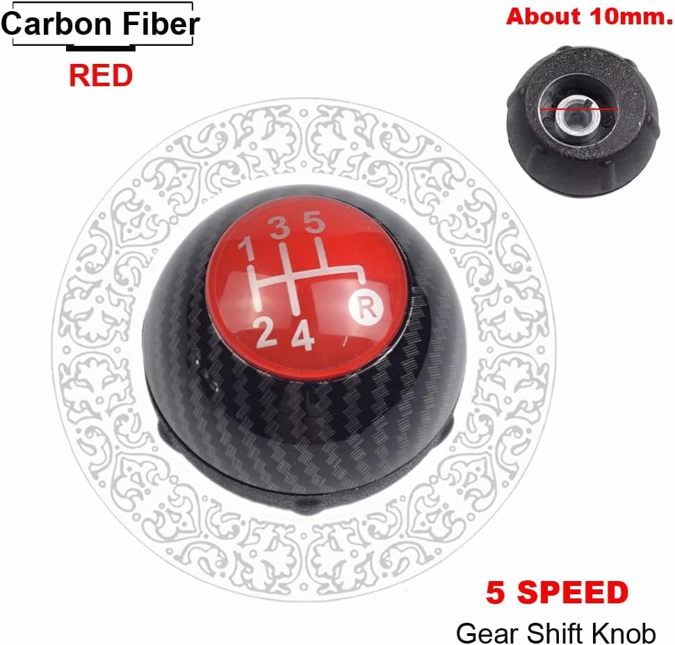 Hacreyatu 5 Speed Gear Shift Knob Sitck Head Leather Gloss Black Cap Replacement，Compatible with Fiat 500 500C 2007-2018 (5 Speed Carbon 1)