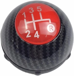 Hacreyatu 5 Speed Gear Shift Knob Sitck Head Leather Gloss Black Cap Replacement，Compatible with Fiat 500 500C 2007-2018 (5 Speed Carbon 1)