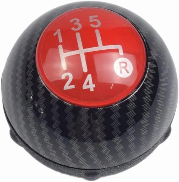 Hacreyatu 5 Speed Gear Shift Knob Sitck Head Leather Gloss Black Cap Replacement，Compatible with Fiat 500 500C 2007-2018 (5 Speed Carbon 1)