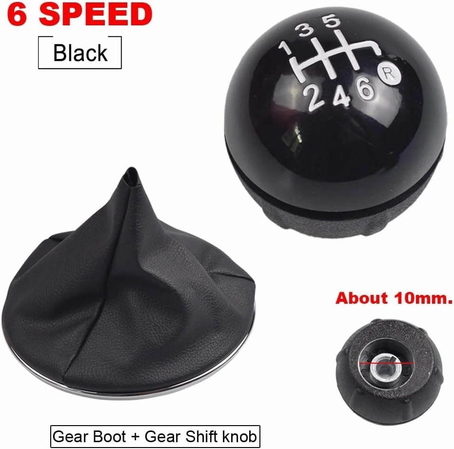 Hacreyatu 5 Speed Gear Shift Knob Sitck Head Leather Gloss Black Cap Replacement，Compatible with Fiat 500 500C 2007-2018 (6 Speed Bright Black)