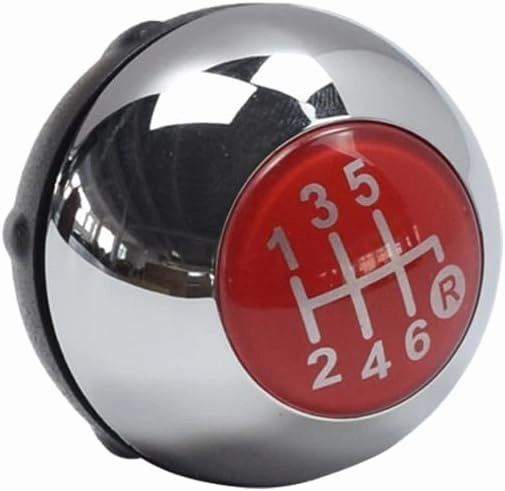Hacreyatu 5 Speed Gear Shift Knob Sitck Head Leather Gloss Black Cap Replacement，Compatible with Fiat 500 500C 2007-2018 (6 Speed Bright Silver)
