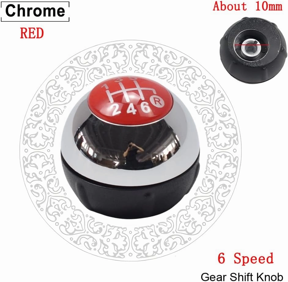 Hacreyatu 5 Speed Gear Shift Knob Sitck Head Leather Gloss Black Cap Replacement，Compatible with Fiat 500 500C 2007-2018 (6 Speed Bright Silver)