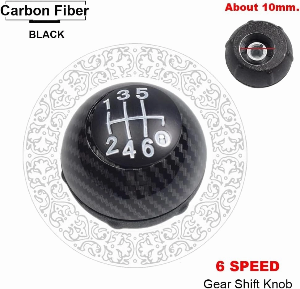 Hacreyatu 5 Speed Gear Shift Knob Sitck Head Leather Gloss Black Cap Replacement，Compatible with Fiat 500 500C 2007-2018 (6 Speed Carbon 2)