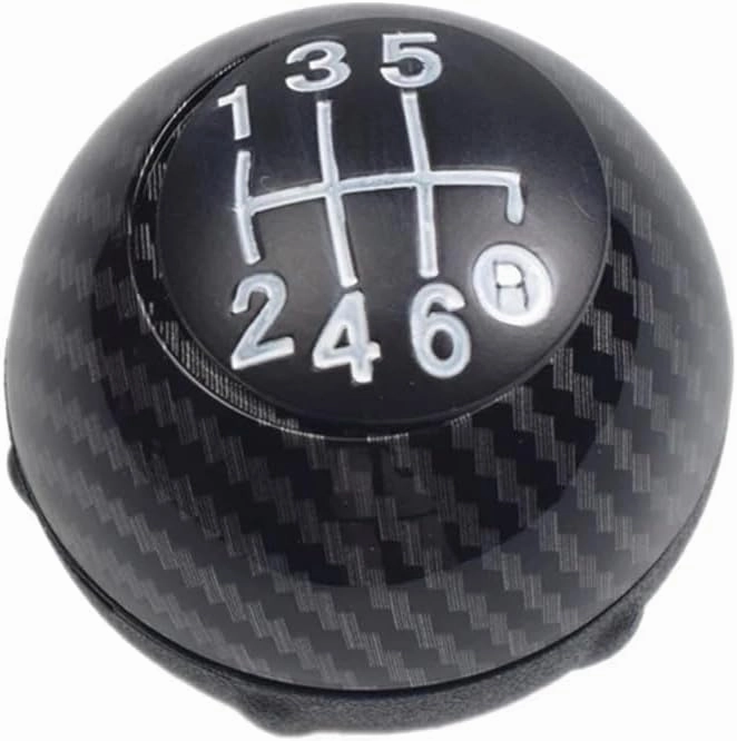 Hacreyatu 5 Speed Gear Shift Knob Sitck Head Leather Gloss Black Cap Replacement，Compatible with Fiat 500 500C 2007-2018 (6 Speed Carbon 2)