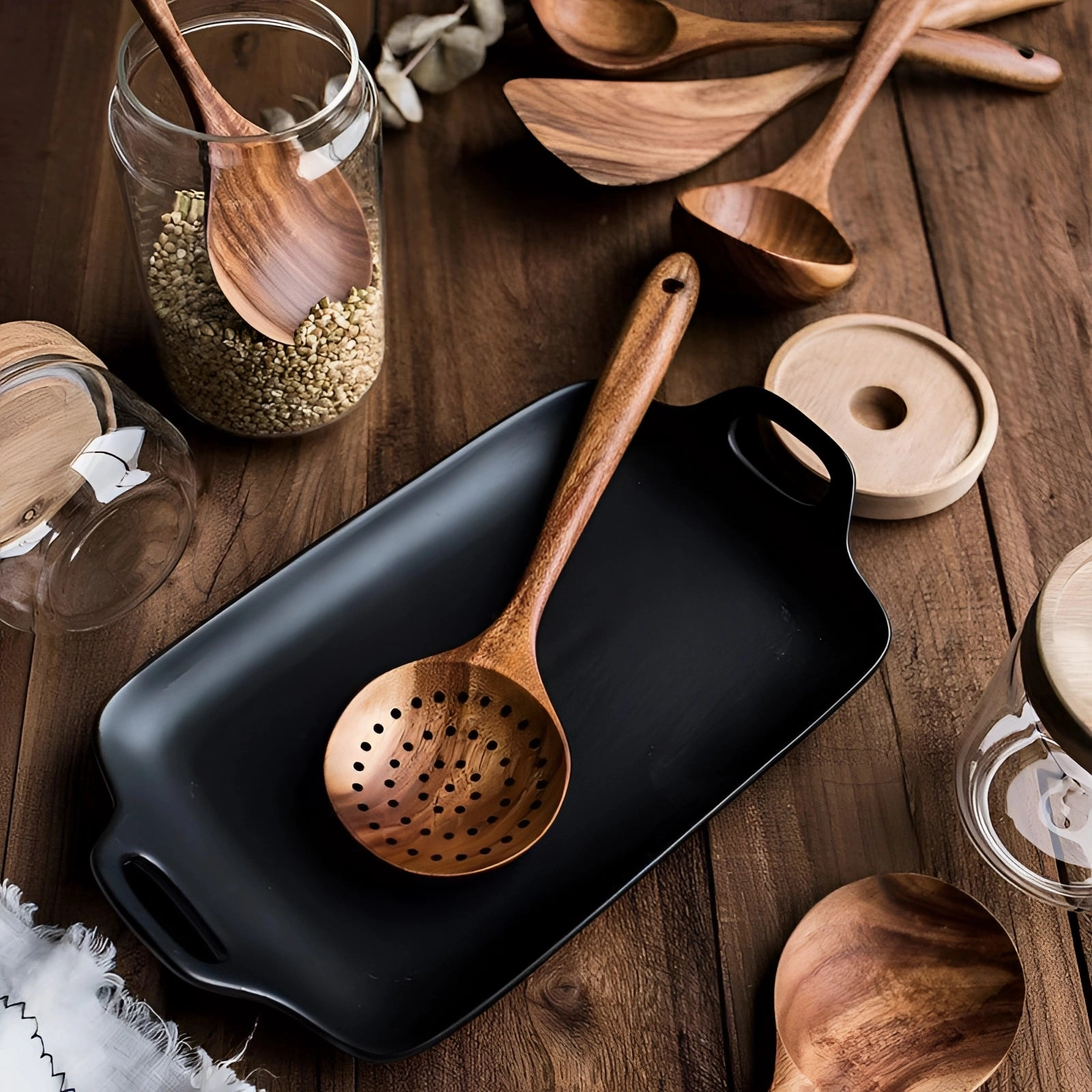 Handcrafted Wooden Cooking Utensils Set | Eco-Friendly Kitchen Tools