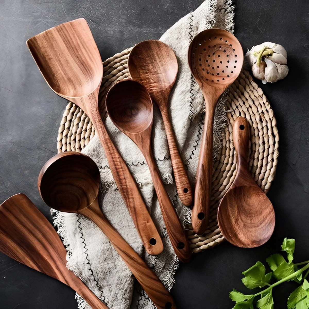 Handcrafted Wooden Cooking Utensils Set | Eco-Friendly Kitchen Tools
