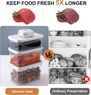 Handheld Vacuum Sealer Machine with 3-Piece Plastic Food Storage Container Set, Portable Cordless Vacuum Sealer Device for for Food Preservation & Fresh