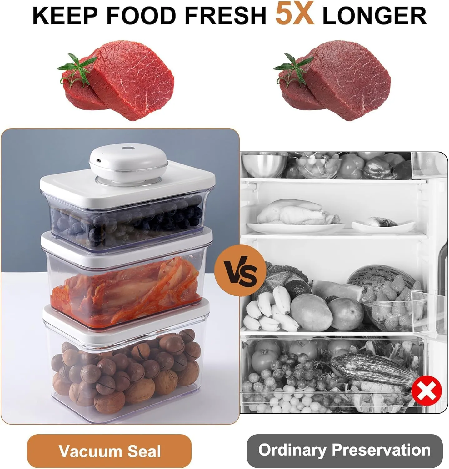 Handheld Vacuum Sealer Machine with 3-Piece Plastic Food Storage Container Set, Portable Cordless Vacuum Sealer Device for for Food Preservation & Fresh