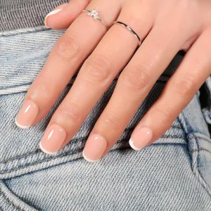 Handmade Press On Nails French Tip,GlimightyX Reusable UV Cured Fake Nails,Reusable Thick Glue On Nails with Nail Glue Kit,10 Nails,Size M,Daydream