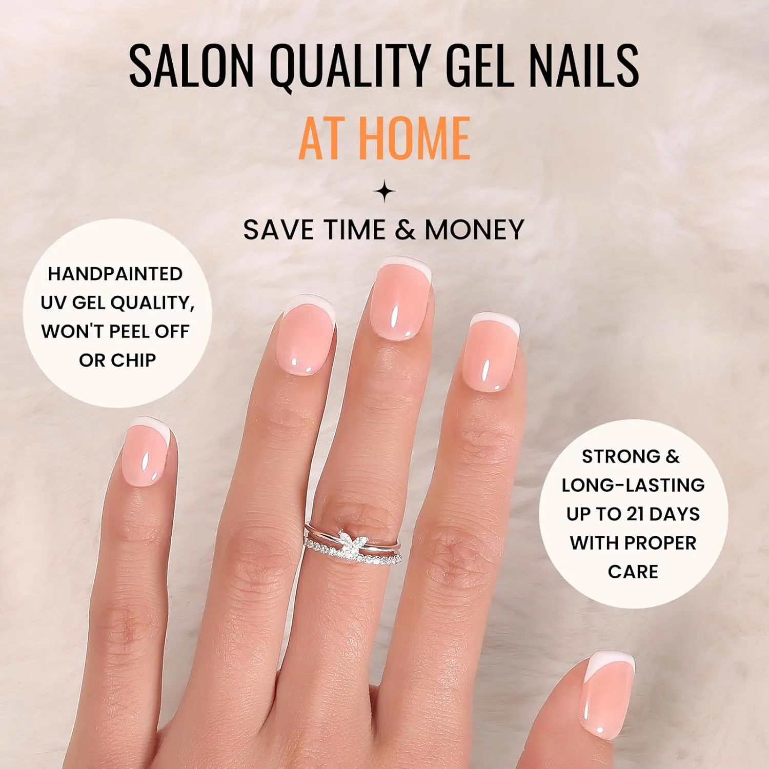 Handmade Press On Nails French Tip,GlimightyX Reusable UV Cured Fake Nails,Reusable Thick Glue On Nails with Nail Glue Kit,10 Nails,Size M,Daydream
