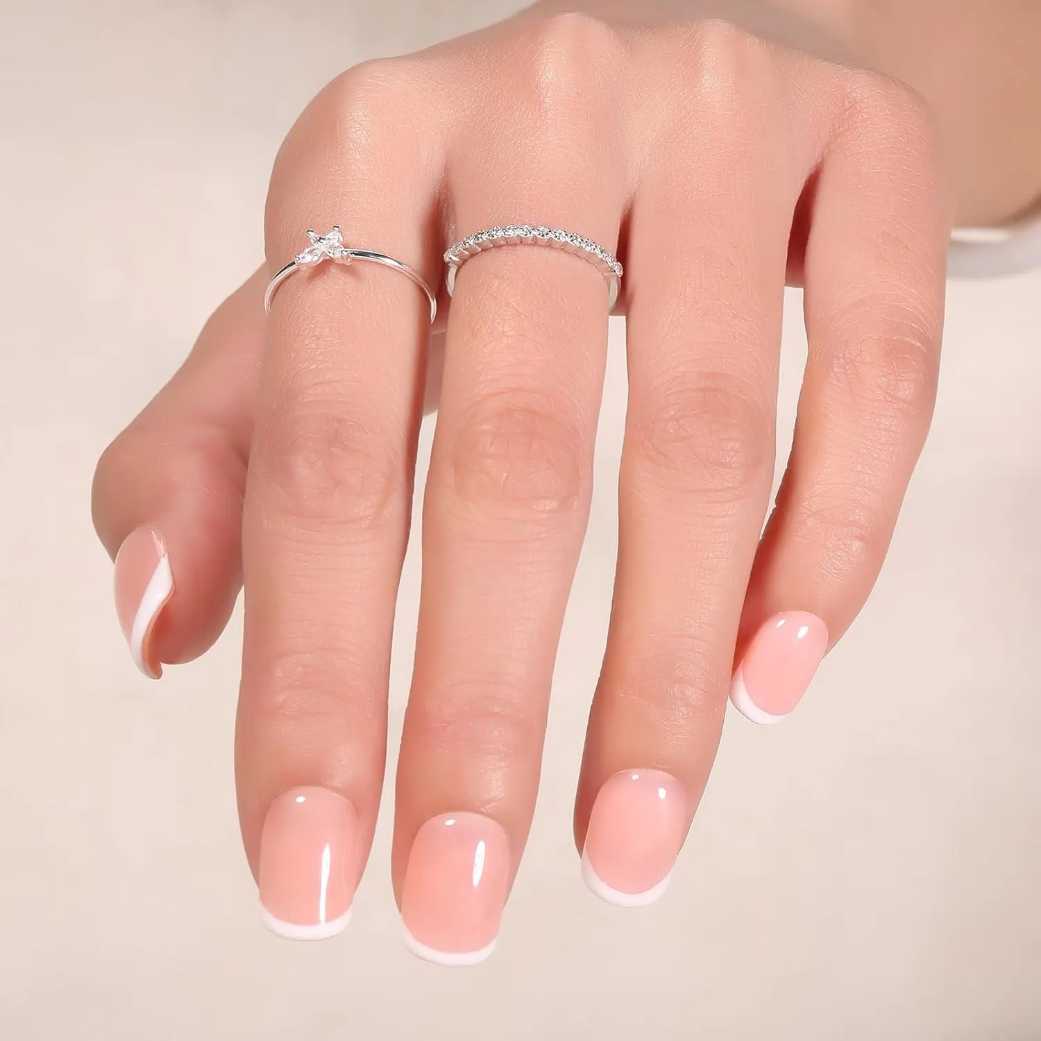 Handmade Press On Nails French Tip,GlimightyX Reusable UV Cured Fake Nails,Reusable Thick Glue On Nails with Nail Glue Kit,10 Nails,Size M,Daydream
