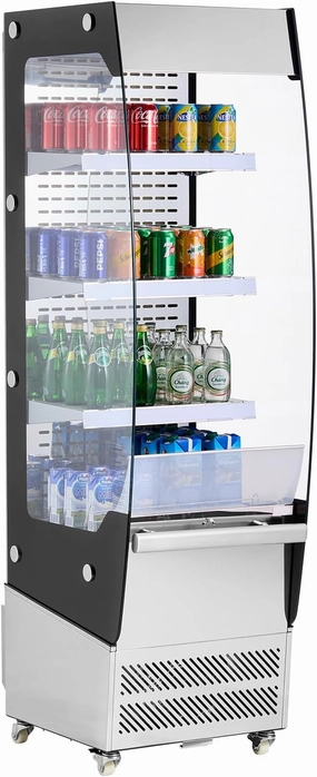 Happybuy Open Air Merchandiser, 3-Tier Shelving Commercial Refrigerator. Grab and Go Display Cooler with Air Curtain, 4 Swivel Wheels and LED Light. For Restaurants, Stores and Office. 7.8cu.ft.