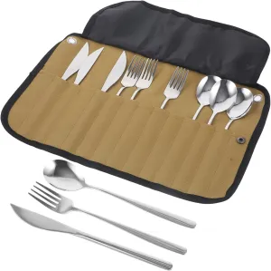 Happyyami Camping Silverware 1 Set Rollable Utensil Kit Compact Dinnerware Set Picnic Supplies Nylon Cutlery Carrying Bag