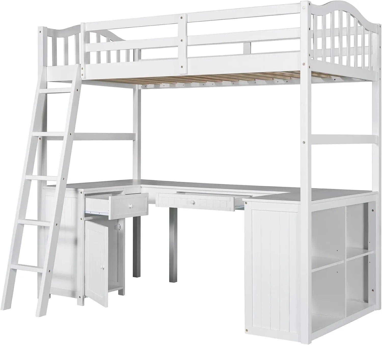 Harper & Bright Designs Twin Loft Bed with Desk, Wooden Loft Bed Frame with Storage Drawers, Cabinet, Shelves, for Kids Teens Adults (Twin Size, White)