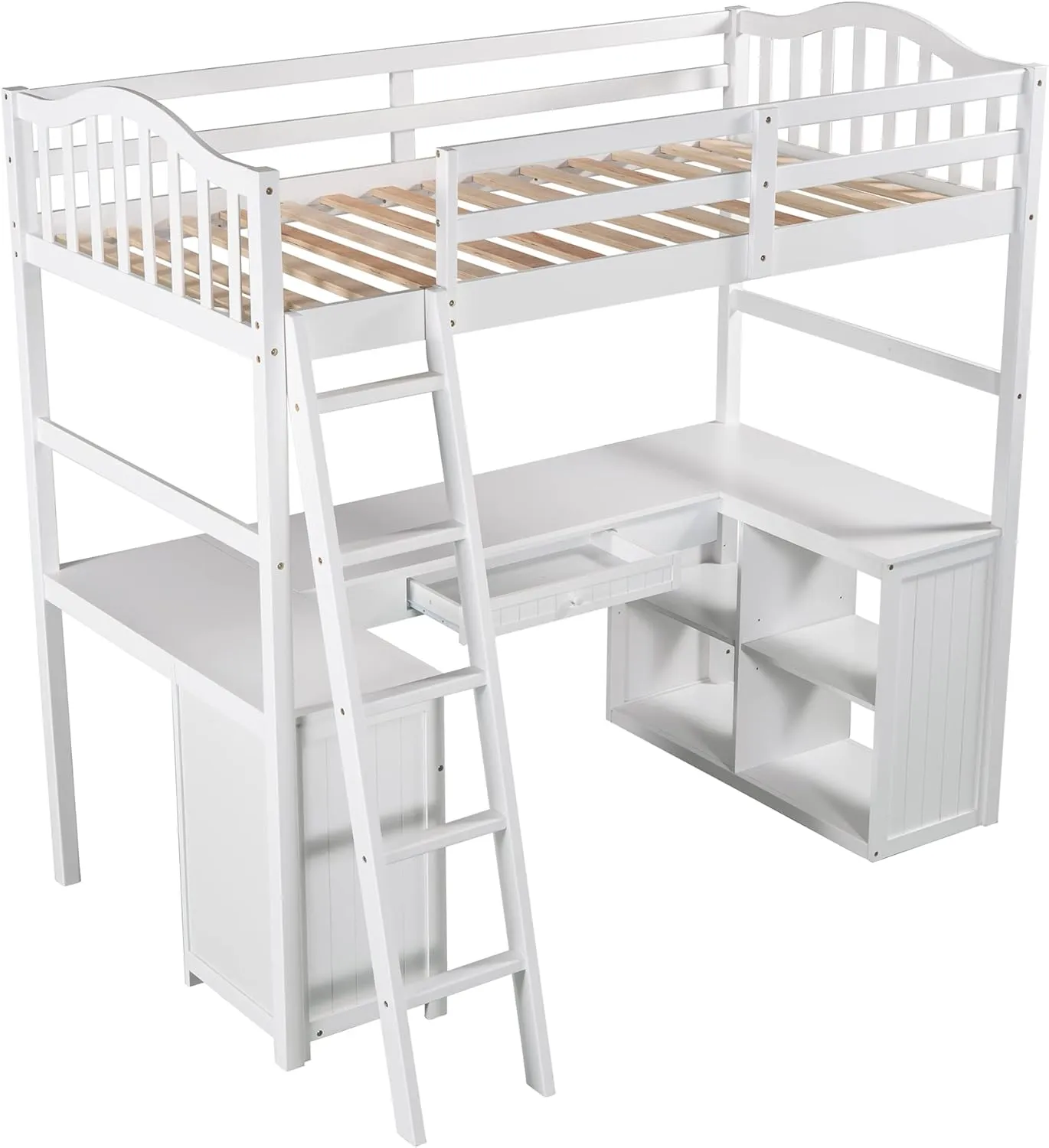 Harper & Bright Designs Twin Loft Bed with Desk, Wooden Loft Bed Frame with Storage Drawers, Cabinet, Shelves, for Kids Teens Adults (Twin Size, White)