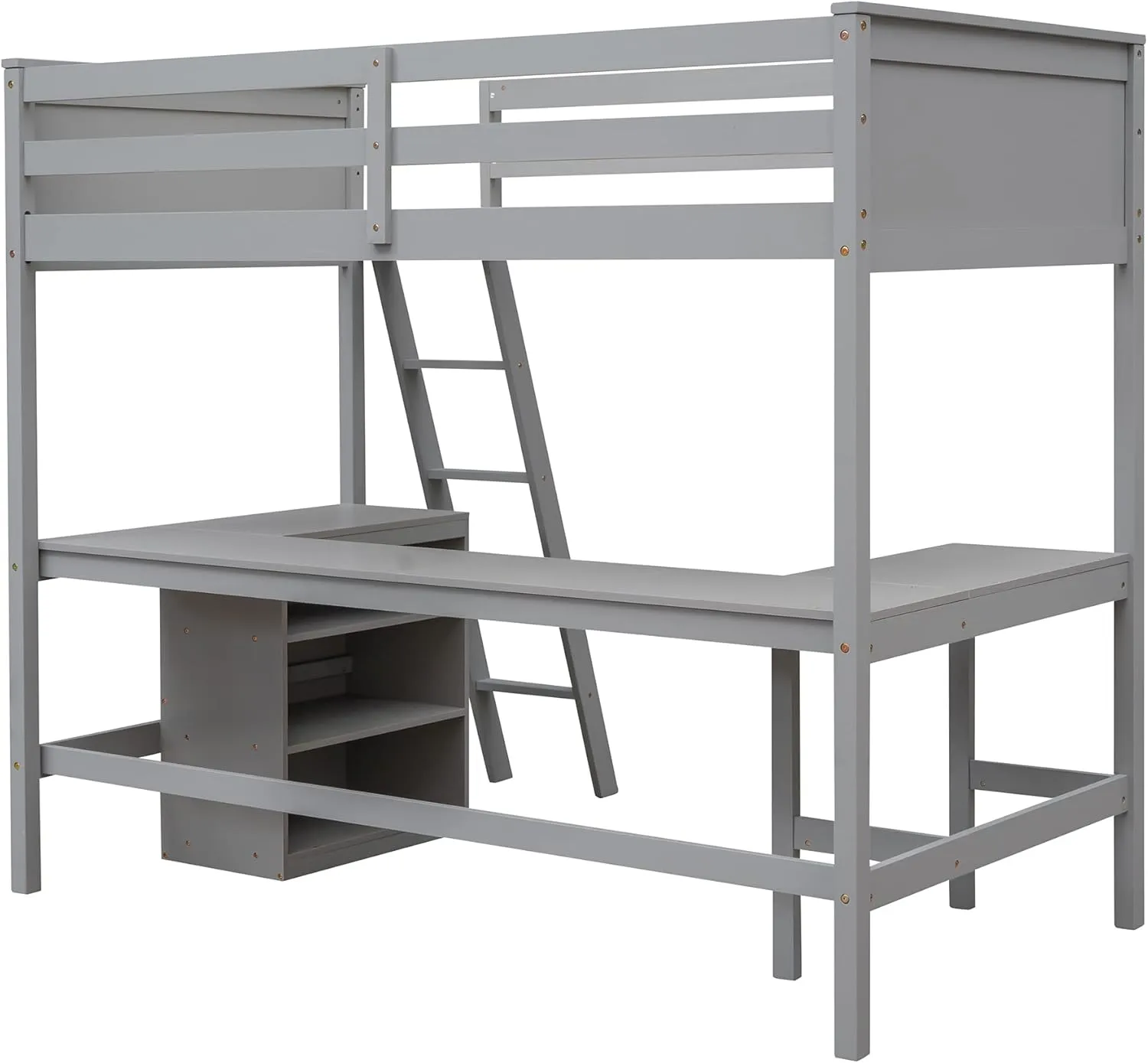 Harper & Bright Designs Twin Size Loft Bed with Desk and Shelves, Wooden Loft Bed with Storage, for Kids Teens Adults (Gray)