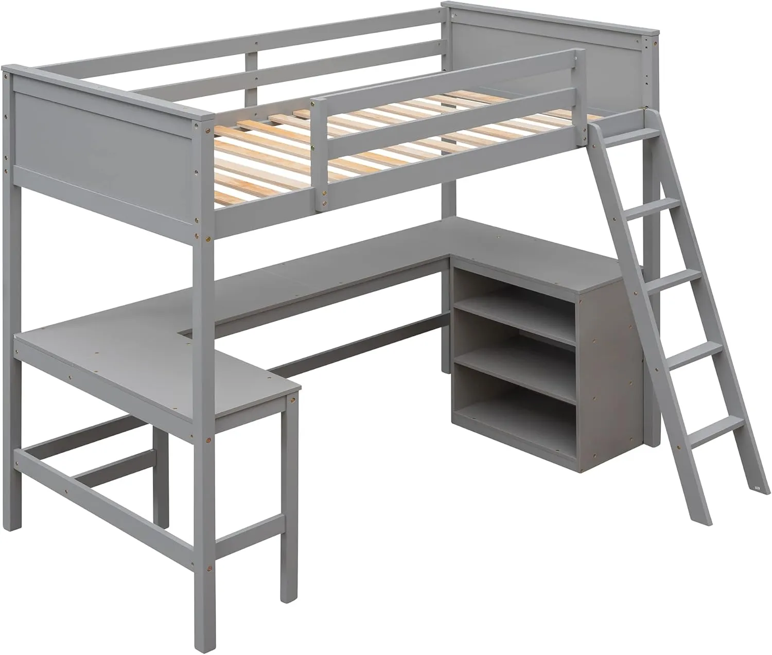 Harper & Bright Designs Twin Size Loft Bed with Desk and Shelves, Wooden Loft Bed with Storage, for Kids Teens Adults (Gray)