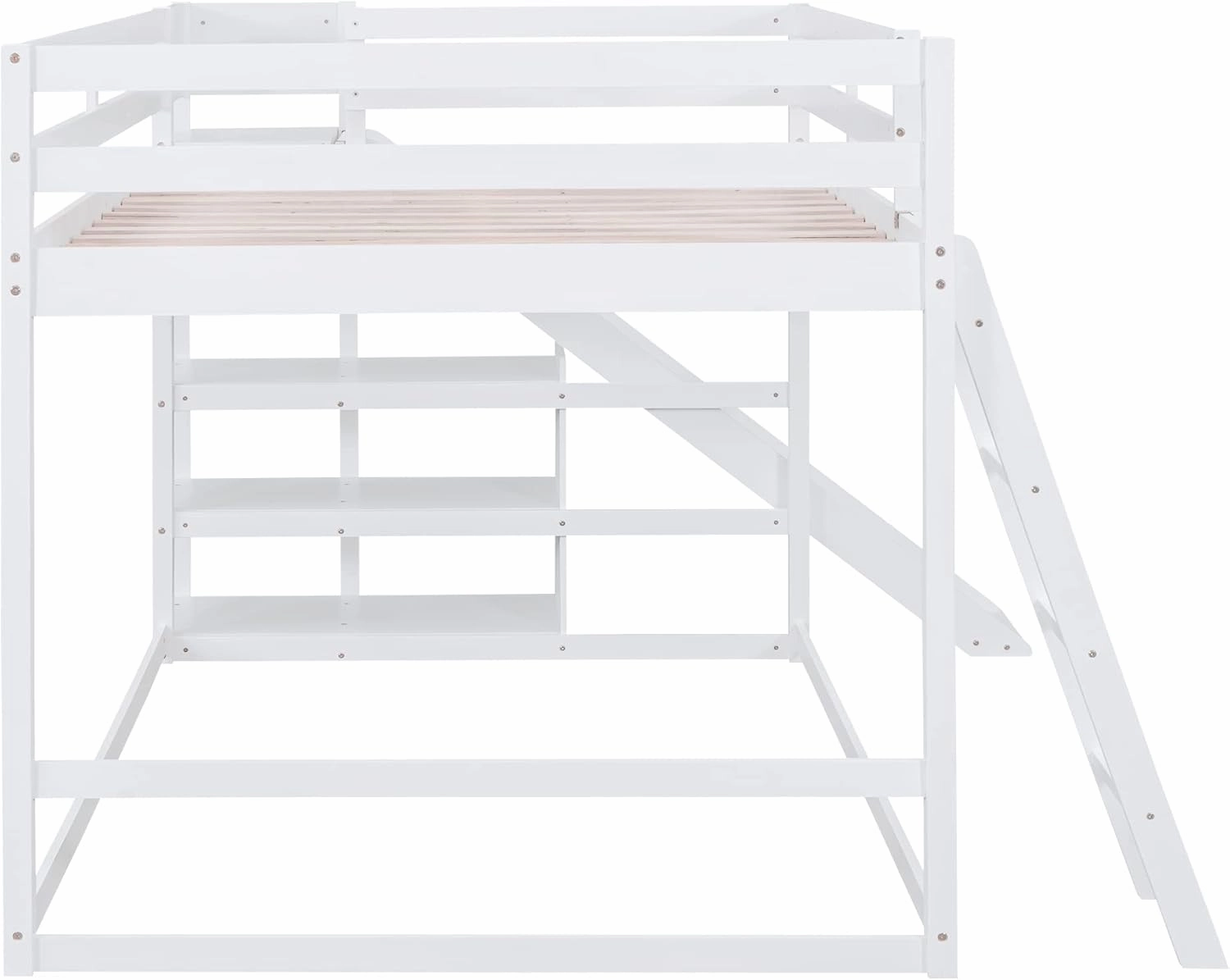 Harper & Bright Designs Full Over Full Bunk Bed with Slide, Bookshelves and Ladders, Solid Wood Floor Bunk Loft Bed Frame for Kids Girls Boys (White)