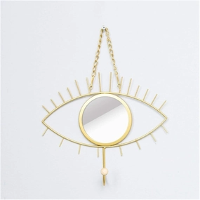 HASMI Vanity Mirror Luxury Wall Mirror Decor Mirror Frame Iron Art Decor Makeup Mirror Dressing Bathroom Wall Hanging Mirror Crafts Creative with Hook Design Household Cosmetic Mirror