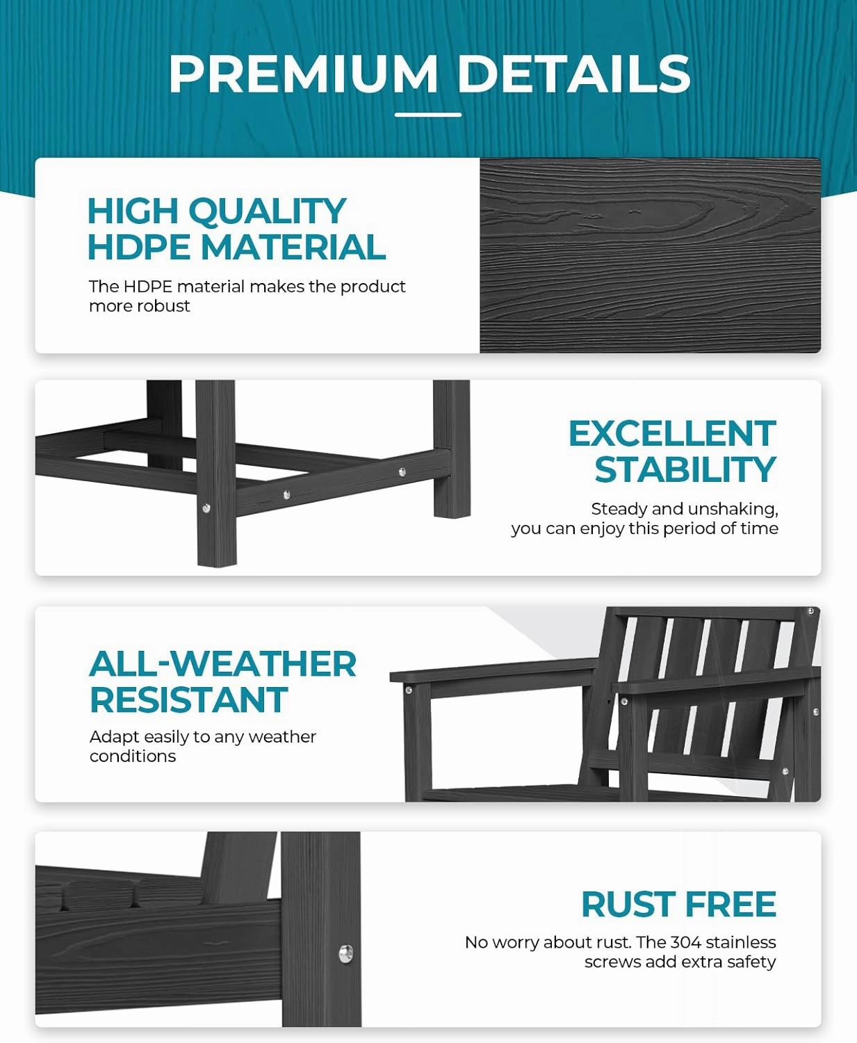 HDPE Outdoor Dining Set 7-Piece Outdoor Table and Chairs with Umbrella Hole, All-Weather Patio Dining Set for 6, Durable Patio Furniture Set for Backyard, Garden, Lawn & Poolside, Black