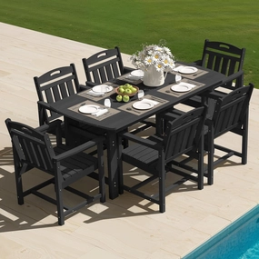 HDPE Outdoor Dining Set 7-Piece Outdoor Table and Chairs with Umbrella Hole, All-Weather Patio Dining Set for 6, Durable Patio Furniture Set for Backyard, Garden, Lawn & Poolside, Black