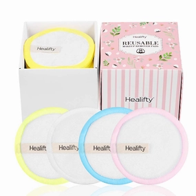 Healifty Reusable Cotton Pads - 16 PCS - Bamboo Makeup Remover Pads with Laundry Bag, Organic, Eco-friendly, Soft, 3 Layer Thicken, Diameter 8cm