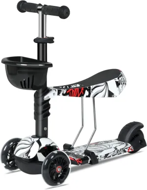 Healsmart Kids Kick Scooter, 3-Wheel Scooter for Ages 2-12 Boys & Girls, Foldable Height Adjustable Self Balancing Handlebar, Extra Wide Wheels LED Lighted and Double-Layer Deck