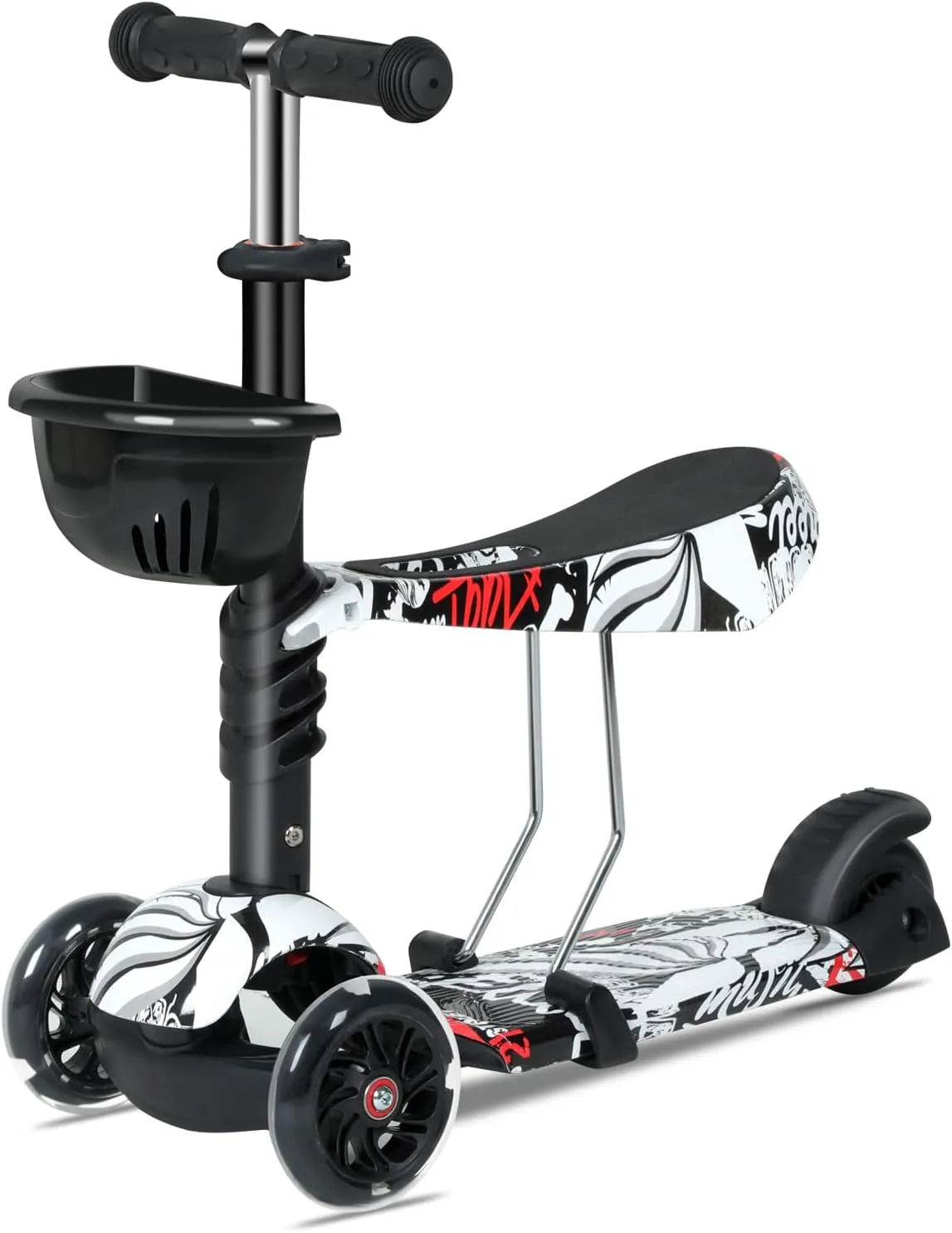 Healsmart Kids Kick Scooter, 3-Wheel Scooter for Ages 2-12 Boys & Girls, Foldable Height Adjustable Self Balancing Handlebar, Extra Wide Wheels LED Lighted and Double-Layer Deck