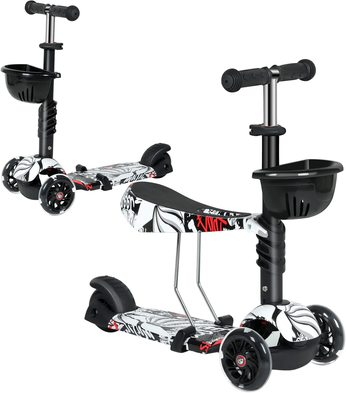 Healsmart Kids Kick Scooter, 3-Wheel Scooter for Ages 2-12 Boys & Girls, Foldable Height Adjustable Self Balancing Handlebar, Extra Wide Wheels LED Lighted and Double-Layer Deck
