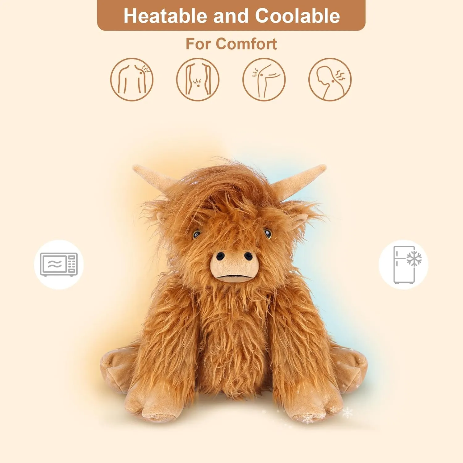 Heatable & Coolable Highland Cow Stuffed Animals Plushie, Microwavable Heating Pad for Soothing & Relaxation, Lavender Scented Cattle Plush Toys for Stress Relief, Stuffed Cow Gifts