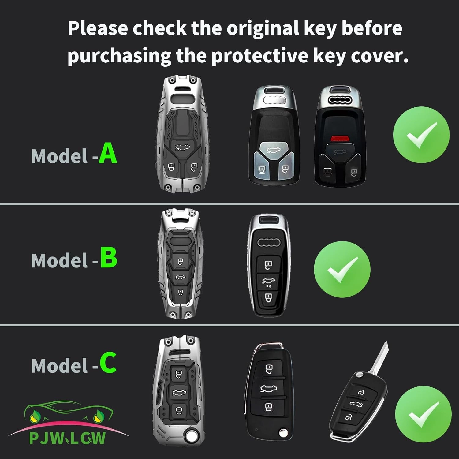Heavy Metal Key Fob Cover Protector, Compatible with Audi A1 A3 Q3 Q7 R8 A6L TT Keychain Accessories