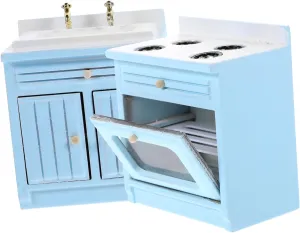 HEMOTON 1/12 Scale Miniature Kitchen Props Doll House Stove Wash Sink Set for Dollhouse Decorations