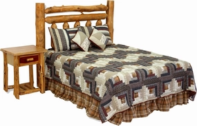 Heritage Log Cabin Super King Quilt - 5 Pieces Set (Contains Quilt-110 Wx96 L, Pillow Shams-21 x27, Toss Pillow-16 x16 & Bed Skirt-76 x80), Hand-Cut and Patchwork Cotton Fabric Blocks