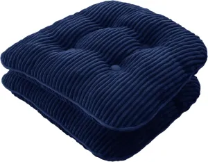 HIGOGOGO D-Shaped Home Chair Pad Cushion with Tufted Corduroy Cover, 2.5 Inch Thick Supportive Cushion, Overstuffed Chair Cushion, Set of 2, Navy