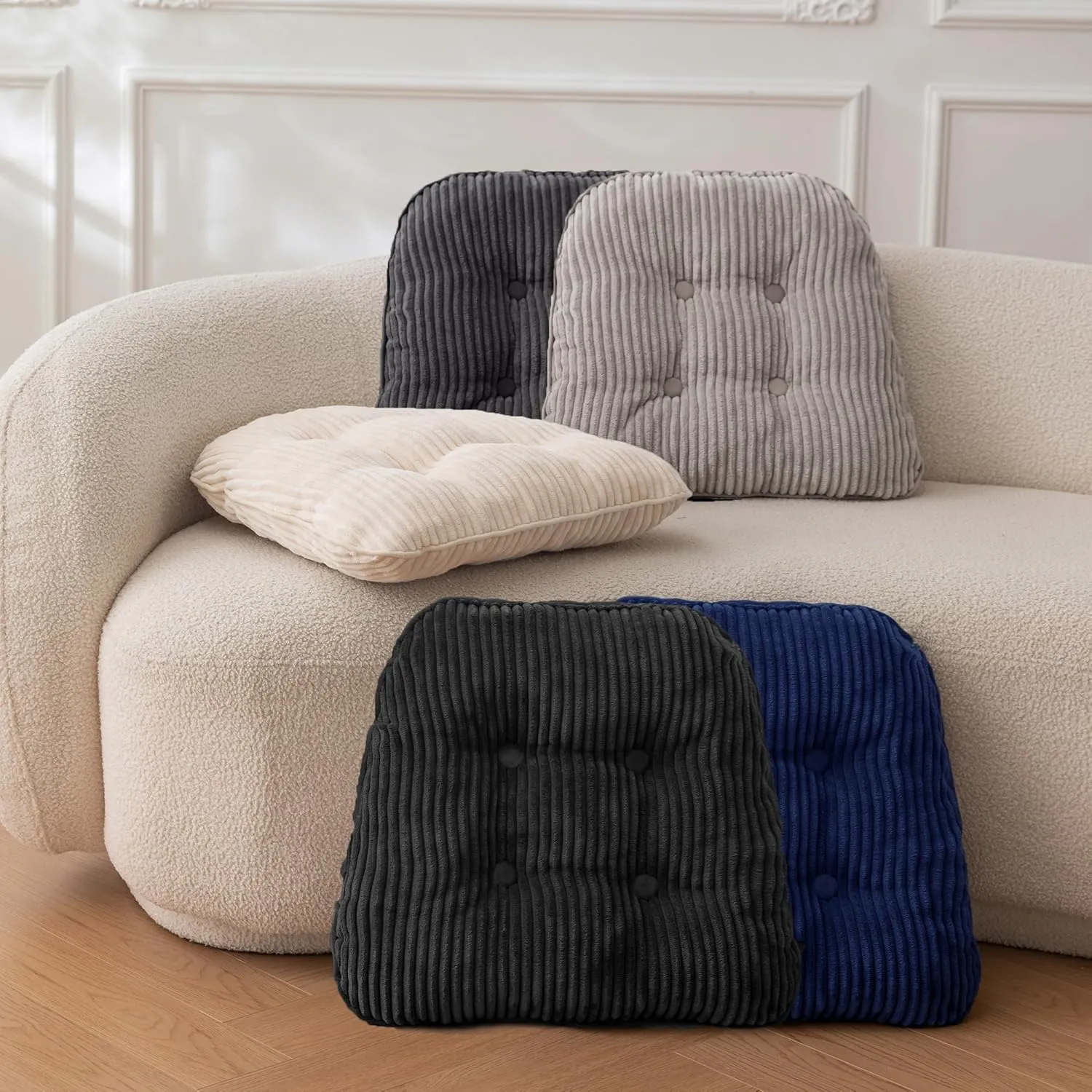 HIGOGOGO D-Shaped Home Chair Pad Cushion with Tufted Corduroy Cover, 2.5 Inch Thick Supportive Cushion, Overstuffed Chair Cushion, Set of 2, Navy