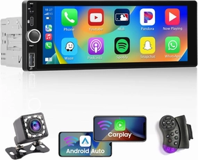 Hikity 6.86 Inch Wireless Carplay Car Stereo Single Din Touchscreen Car Radio with Bluetooth 5.0 Android Auto Mirror Link Type-C Car Audio Receiver with USB GPS AUX EQ