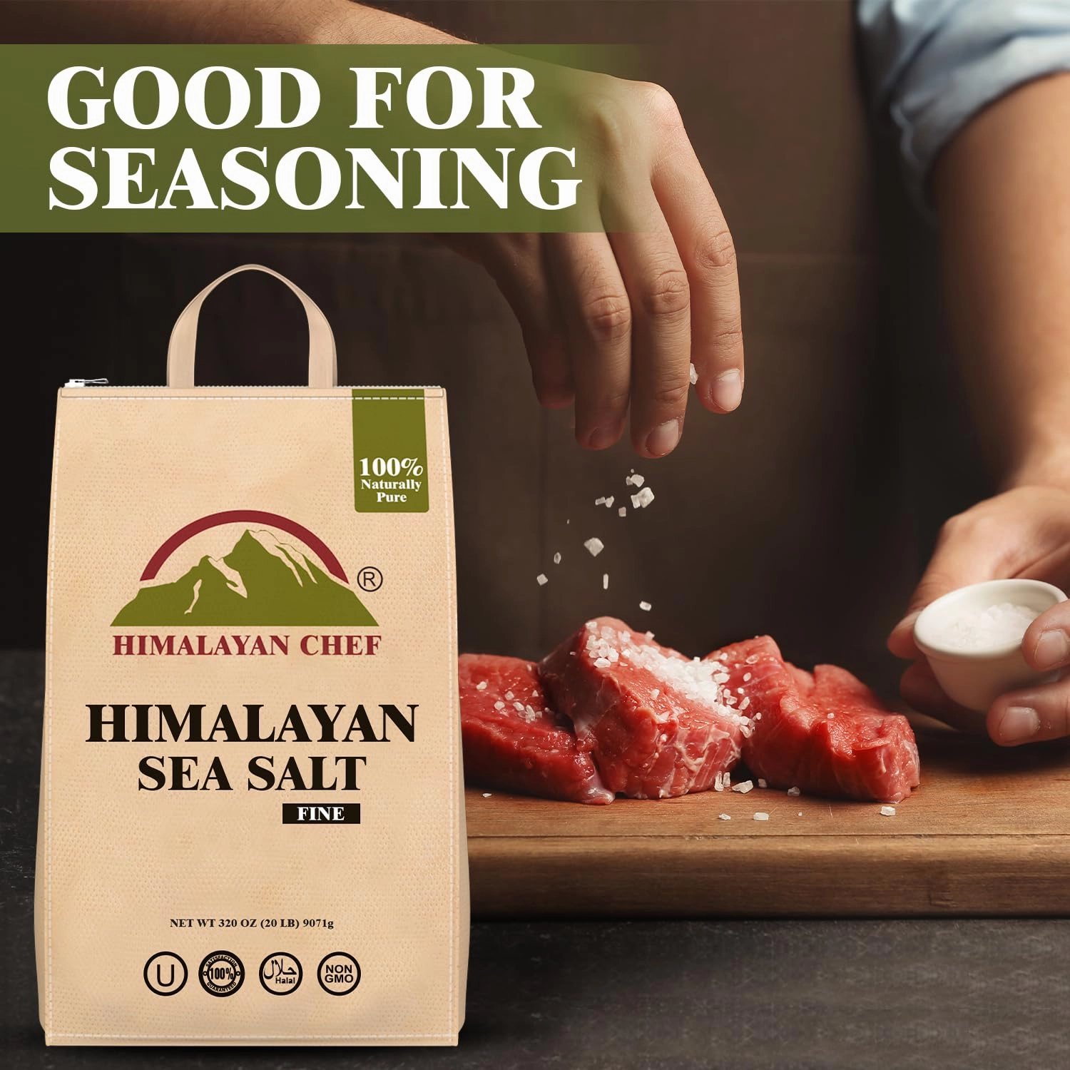 Himalayan Chef Gourmet Sea Salt, Fine Grain 320 Ounce, Classic Sea Salts, All-Natural & Pure, Unrefined, Gluten Free, Sea Salt for Daily Cooking, 20 lbs/Each, Pack of 2
