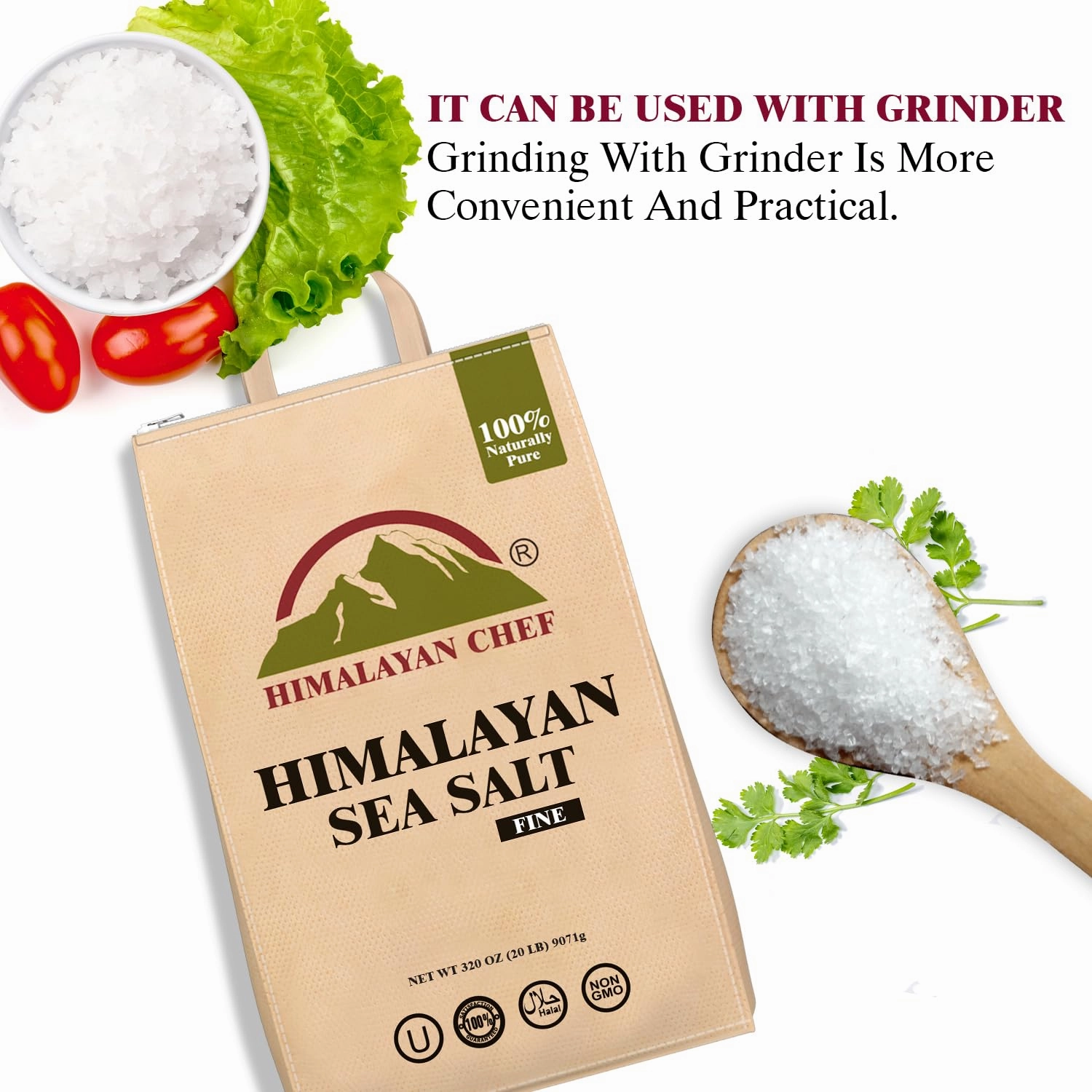 Himalayan Chef Gourmet Sea Salt, Fine Grain 320 Ounce, Classic Sea Salts, All-Natural & Pure, Unrefined, Gluten Free, Sea Salt for Daily Cooking, 20 lbs/Each, Pack of 2