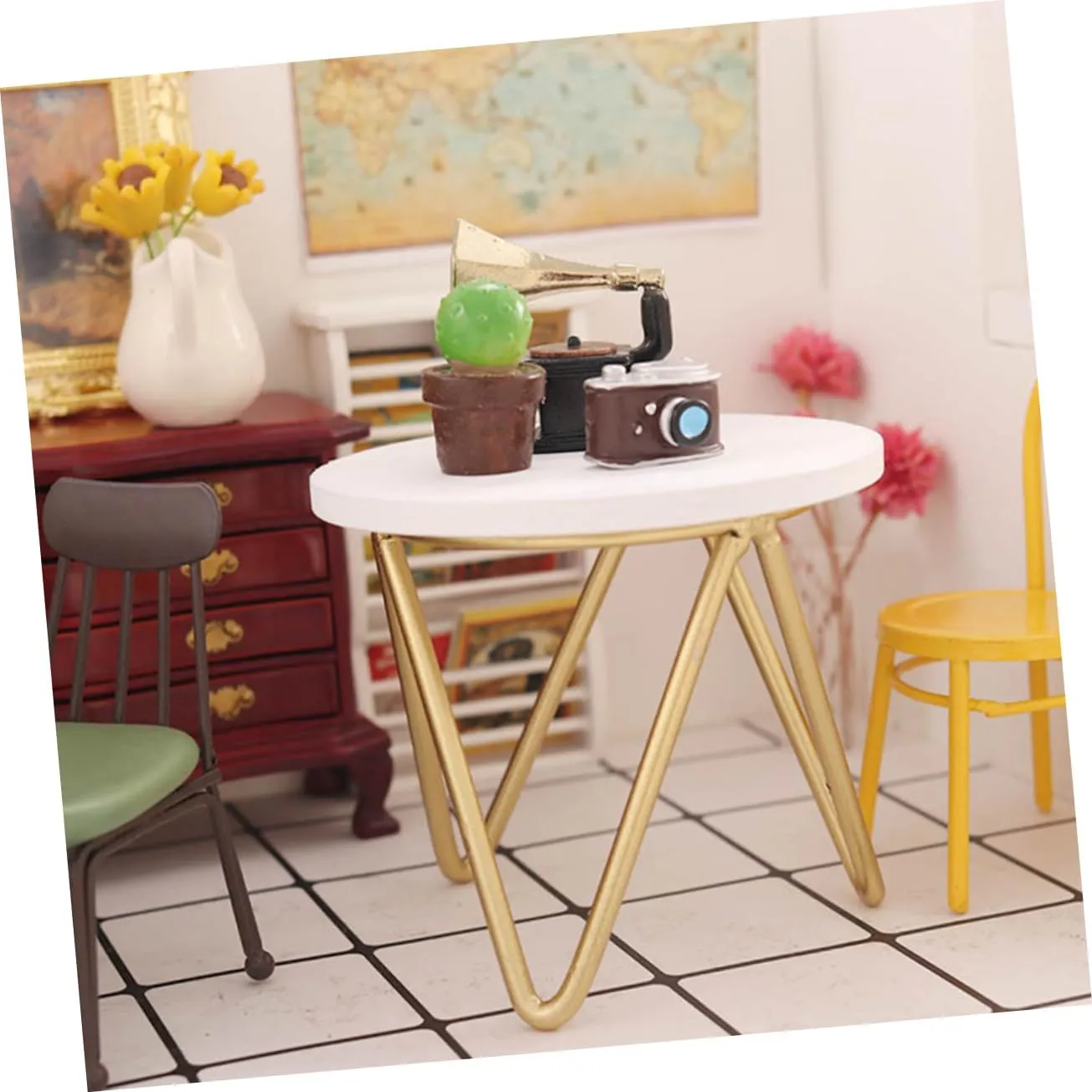 Home Accessories 3pcs for Dollhouse Table Round Side Tiny Scale Decor Room Tea Miniature Toy Mini Decoration Furniture Doll House Living Nightstand Scenes Wooden Model Miniatures