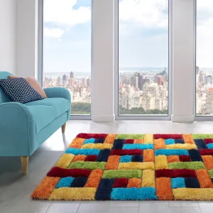Home Republic Multi Blocks Shaggy Geometric Blocks Multi Coloured Floor Rug